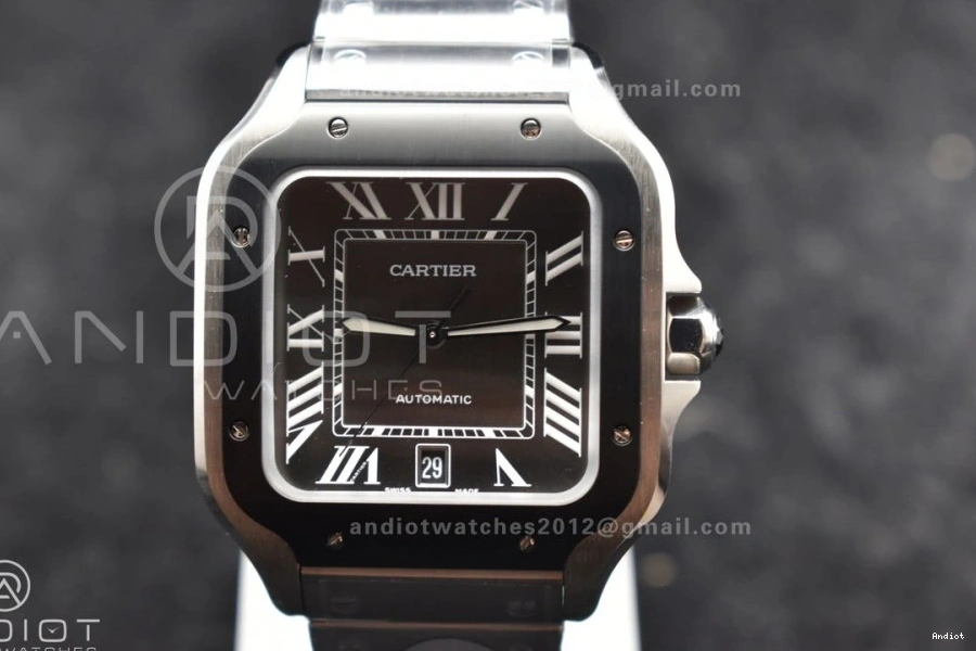 Bezel 9015 BVF Santos de SS 1:1 SS Gray Best Dial Edition Bracelet 40mm Black MIYOTA Cartier on 0303